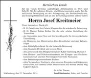 Traueranzeige Josef Kreitmeier