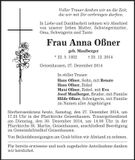 Traueranzeige Anna Oßner