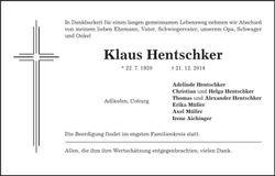 Traueranzeige Klaus Hentschker