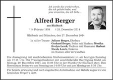 Traueranzeige Alfred Berger