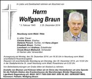 Traueranzeige Wolfgang Braun