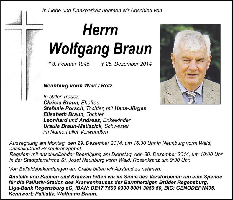 Traueranzeige Wolfgang Braun