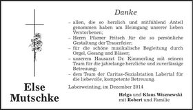Traueranzeige Else Mutschke