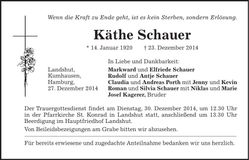 Traueranzeige Käthe Schauer