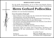 Traueranzeige Gerhard Podleschka