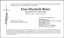 Traueranzeige Elisabeth Maier