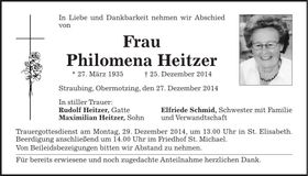 Traueranzeige Philomena Heitzer