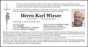 Traueranzeige Karl Wieser