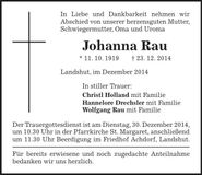 Traueranzeige Johanna Rau