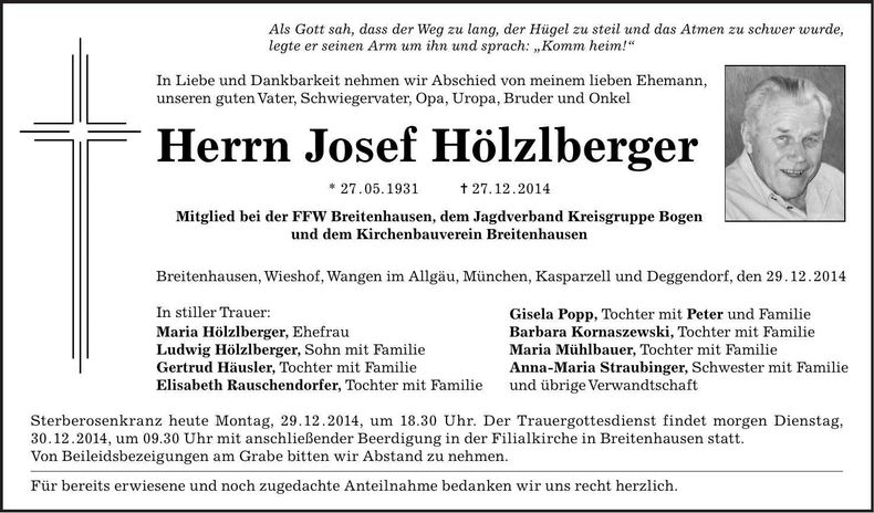 Traueranzeige Josef Hölzlberger