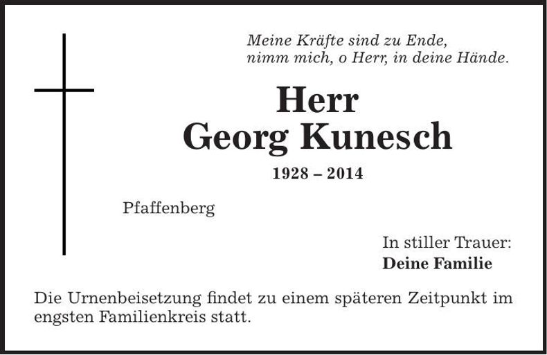 Traueranzeige Georg Kunesch