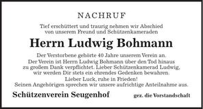 Traueranzeige Ludwig Bohmann