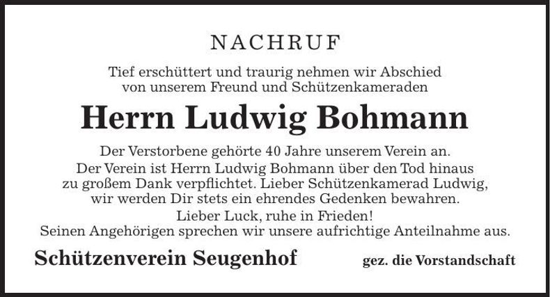 Traueranzeige Ludwig Bohmann