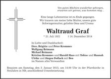 Traueranzeige Waltraud Graf