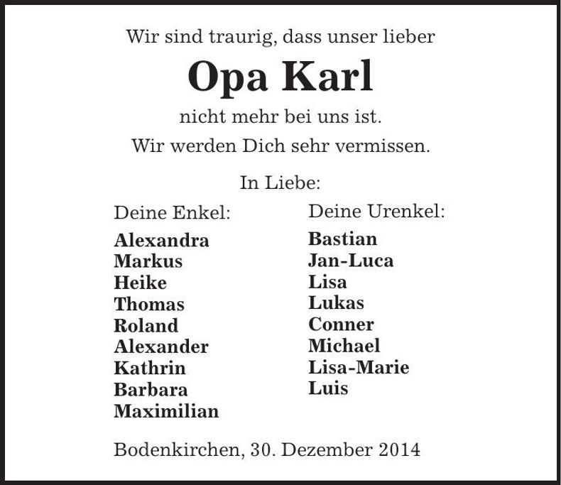 Traueranzeige Karl Bachhuber