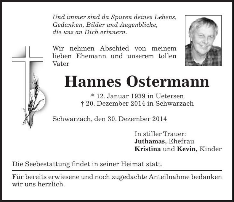 Traueranzeige Ostermann Hannes