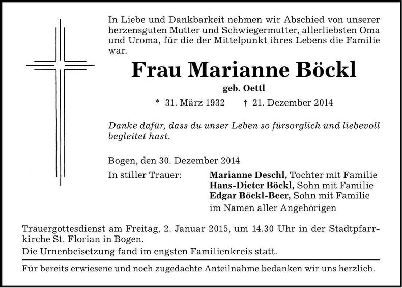 Traueranzeige Marianne Böckl
