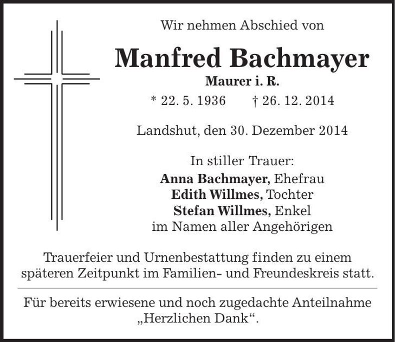 Traueranzeige Manfred Bachmayer