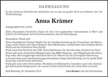 Traueranzeige Anna Krämer
