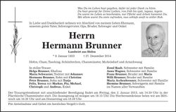 Traueranzeige Hermann Brunner