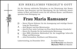 Traueranzeige Maria Ramsauer