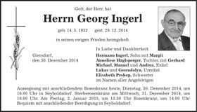 Traueranzeige Georg Ingerl