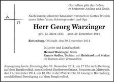 Traueranzeige Georg Warzinger