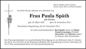 Traueranzeige Paula Späth