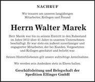 Traueranzeige Walter Marek