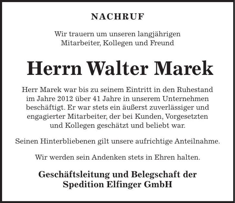 Traueranzeige Walter Marek