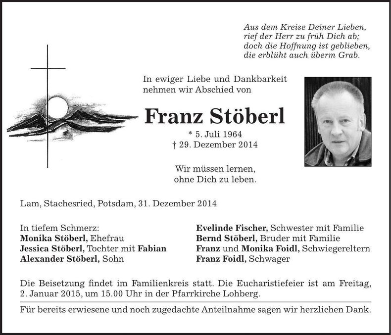 Traueranzeige Franz Stöberl