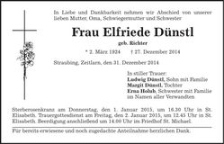 Traueranzeige Elfriede Dünstl