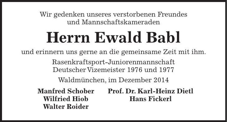Traueranzeige Ewald Babl