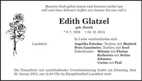 Traueranzeige Edith Glatzel