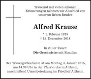Traueranzeige Alfred Krause