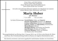 Traueranzeige Maria Huber