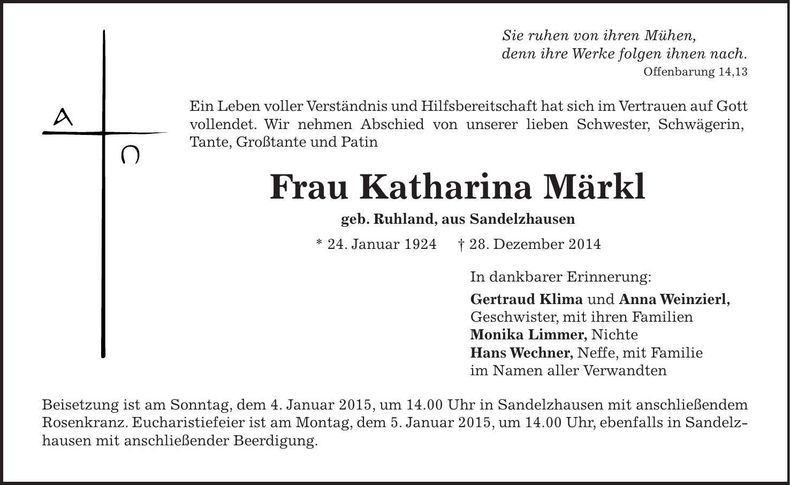 Traueranzeige Katharina Märkl