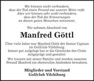 Traueranzeige Manfred Göttl