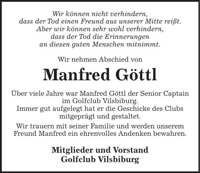 Traueranzeige Manfred Göttl