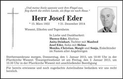 Traueranzeige Josef Eder
