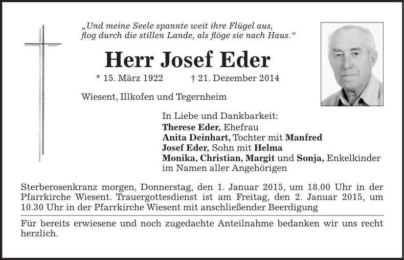 Traueranzeige Josef Eder