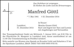 Traueranzeige Manfred Göttl