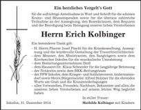 Traueranzeige Erich Kolbinger