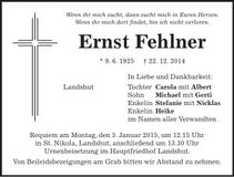 Traueranzeige Ernst Fehlner