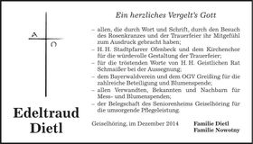 Traueranzeige Edeltraud Dietl