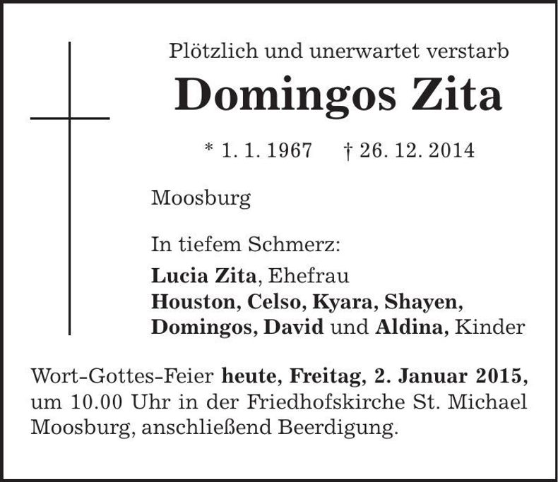 Traueranzeige Domingos Zita