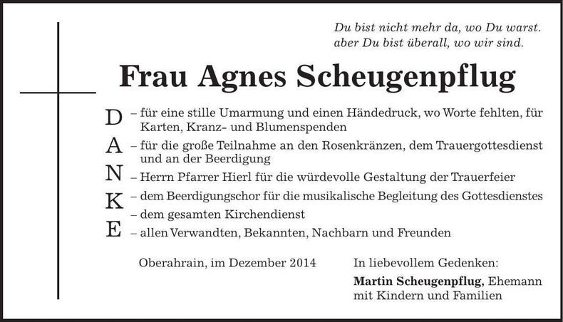 Traueranzeige Agnes Scheugenpflug