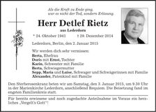 Traueranzeige Detlef Rietz
