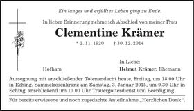 Traueranzeige Clementine Krämer
