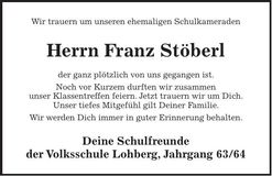 Traueranzeige Franz Stöberl